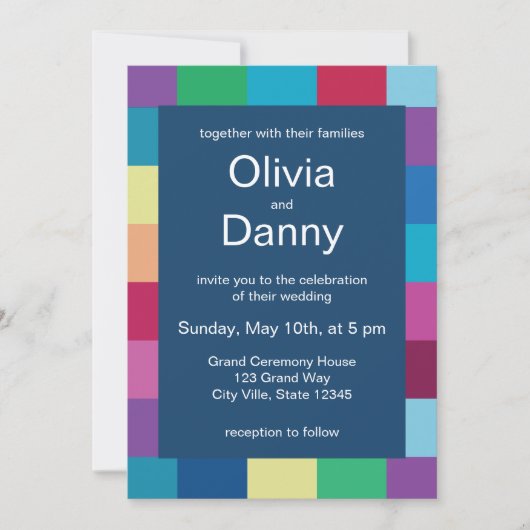 Invitation Mariage Moderne à Damier Coloré (Devant)