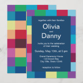 Invitation Mariage Moderne à Damier Coloré (Devant / Derrière)