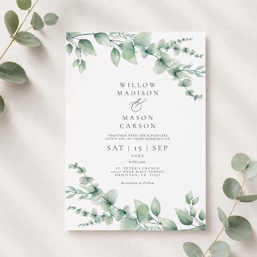 Invitation Mariage Moderne à la Verdure Botanique d'Eucalyptu