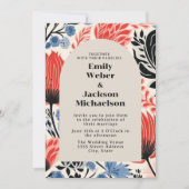 Invitation Mariage Moderne à l'Arche de Crème Rouge Navy (Devant)