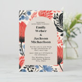 Invitation Mariage Moderne à l'Arche de Crème Rouge Navy (Debout devant)