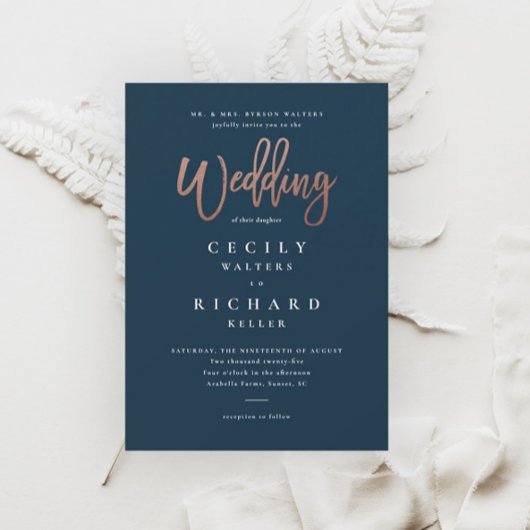 Invitation Mariage Moderne à l'Écriture Rose Gold