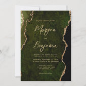 Invitation Mariage Moderne à l'encre dorée sur agate vert oli (Devant)