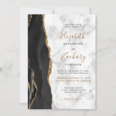 Invitation Mariage Moderne à Marbre d'Agate Noir et Or (Devant)