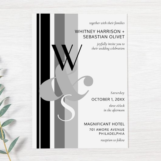 Invitation Mariage moderne à rayures gras monogramme esperlue