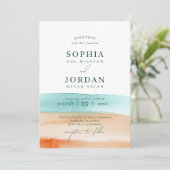 Invitation Mariage Moderne Abstrait à la Plage sur l'Océan à (Debout devant)