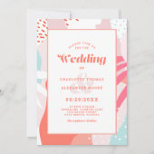 Invitation Mariage Moderne Abstrait Artistique Corail Turquoi (Devant)