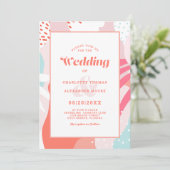 Invitation Mariage Moderne Abstrait Artistique Corail Turquoi (Debout devant)