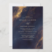 Invitation Mariage Moderne Abstrait Bleu Nuit Et Or (Devant)