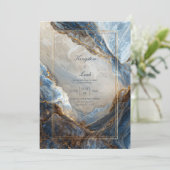 Invitation Mariage Moderne Abstrait Bronze Doré Marbre Navy (Debout devant)