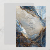 Invitation Mariage Moderne Abstrait Bronze Doré Marbre Navy (Devant / Derrière)