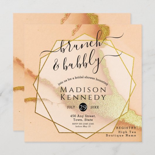 Invitation Mariage Moderne Abstrait Corail Brunch Shower (Devant / Derrière)