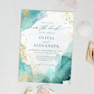 Invitation Mariage Moderne Abstrait Turquoise Et Or Sur La Pl