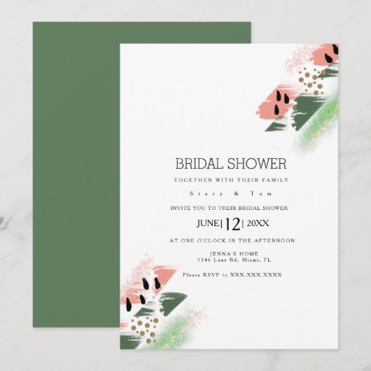 Invitation Mariage Moderne Abstraits Artsy avec Thème Pastèqu (Devant / Derrière)
