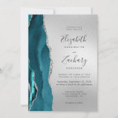 Invitation Mariage Moderne Agate Bleu Vert Argent (Devant)