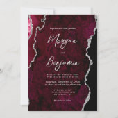Invitation Mariage Moderne Agate Bourguignonne Écriture Argen (Devant)
