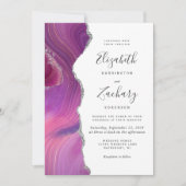 Invitation Mariage Moderne Agate Magenta Argent (Devant)