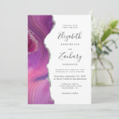 Invitation Mariage Moderne Agate Magenta Argent (Debout devant)