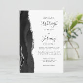 Invitation Mariage Moderne Agate Noir Argenté (Debout devant)