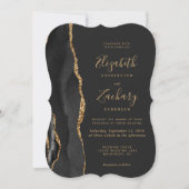 Invitation Mariage Moderne Agate Noir Or Foncé Support (Devant)