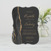 Invitation Mariage Moderne Agate Noir Or Foncé Support (Debout devant)