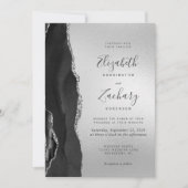 Invitation Mariage Moderne Agate Noire Argent (Devant)