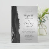Invitation Mariage Moderne Agate Noire Argent (Debout devant)