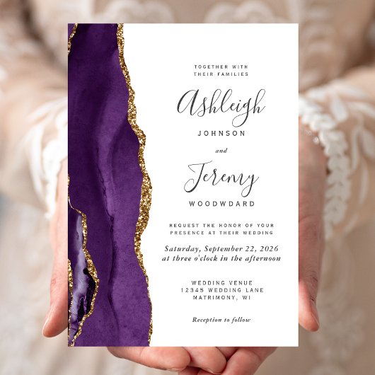 Invitation Mariage Moderne Agate Or Violet
