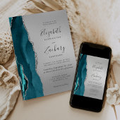 Invitation Mariage Moderne Agate Turquoise Argent