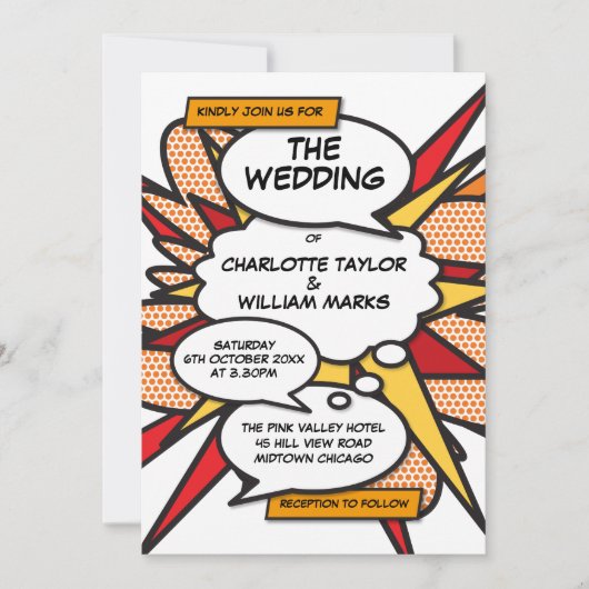 Invitation Mariage Moderne Amusant Bande Dessinée de Style (Devant)