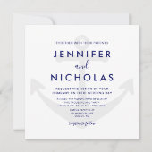 Invitation Mariage Moderne Ancre Naution Bleu Nuit (Devant)