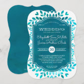 Invitation MARIAGE moderne aqua botanique turquoise couleur b (Devant / Derrière)