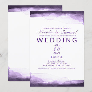 Invitation Mariage Moderne Aquarelle Améthyste Violet Prune