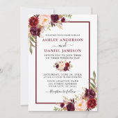 Invitation Mariage Moderne Aquarelle Bourgogne Photo Florale (Devant)