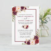 Invitation Mariage Moderne Aquarelle Bourgogne Photo Florale (Debout devant)