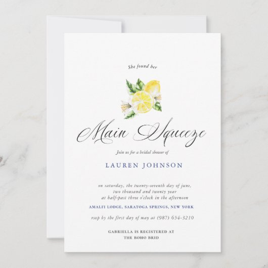 Invitation Mariage moderne aquarelle Citron Main Squeeze (Devant)