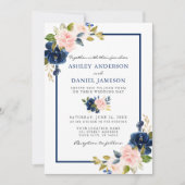 Invitation Mariage Moderne Aquarelle Classique Bleu Rose Flor (Devant)