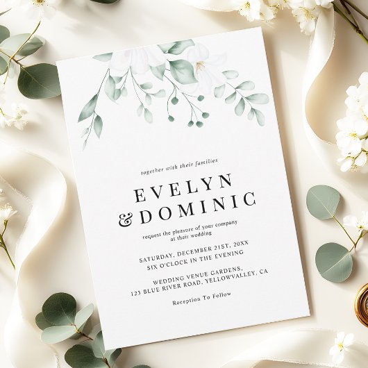 Invitation Mariage Moderne Aquarelle Feuillage Vert