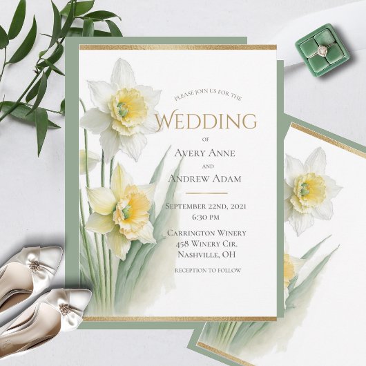 Invitation Mariage Moderne Aquarelle Fleurs de Narcisses Flor