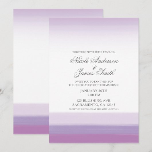 Invitation Mariage moderne aquarelle lavande violet et blanc (Devant / Derrière)