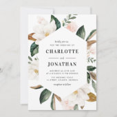 Invitation mariage moderne aquarelle magnolia cadre fleuri (Devant)