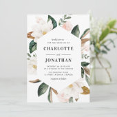 Invitation mariage moderne aquarelle magnolia cadre fleuri (Debout devant)