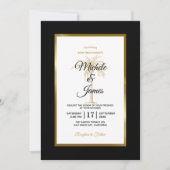 Invitation Mariage Moderne Arbre à Palmes Noir Blanc Or (Devant)