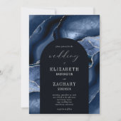 Invitation Mariage Moderne Arc Bleu Marine Agate Argent (Devant)