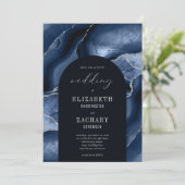 Invitation Mariage Moderne Arc Bleu Marine Agate Argent (Debout devant)