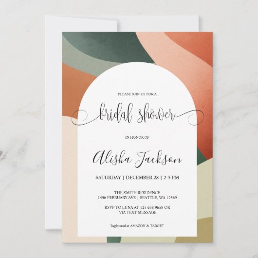 Invitation Mariage Moderne Arc-en-terre cuite et Sauge (Devant)