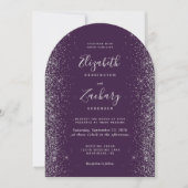 Invitation Mariage Moderne Arc Violet Argent Paillettes (Devant)