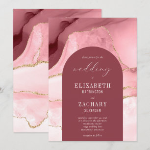 Invitation Mariage moderne Arch Blush Pink Gold Agate