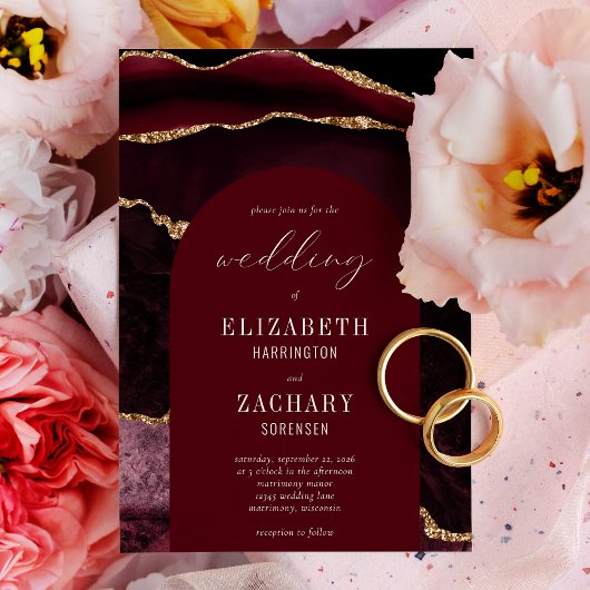 Invitation Mariage Moderne Arch Bourgogne Agate Or