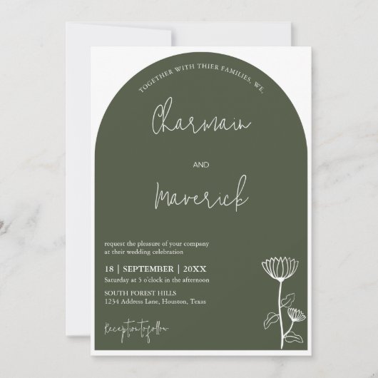 Invitation Mariage moderne Arch Flower Sage vert (Devant)